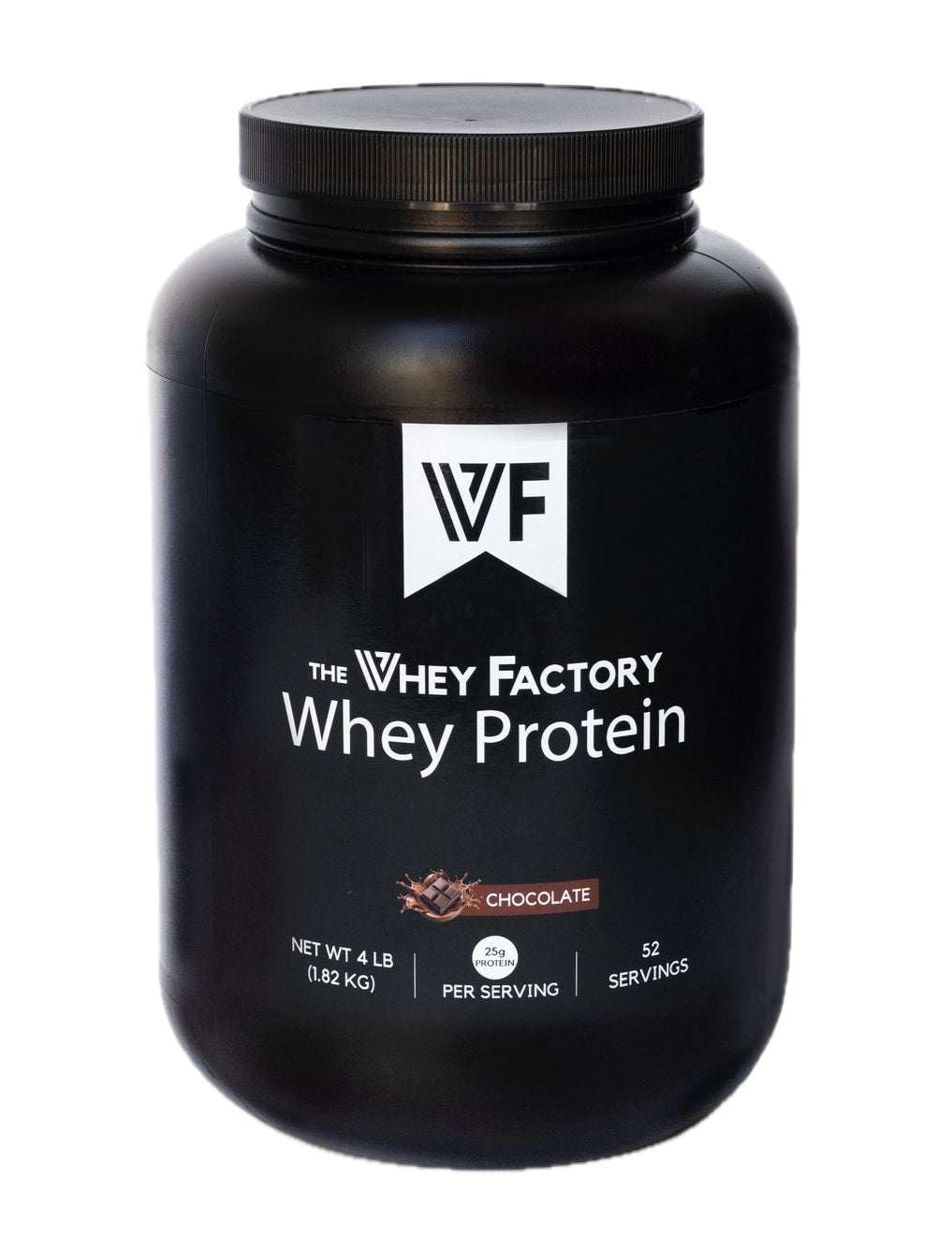 The Whey Factory chocolate whey protein tub
